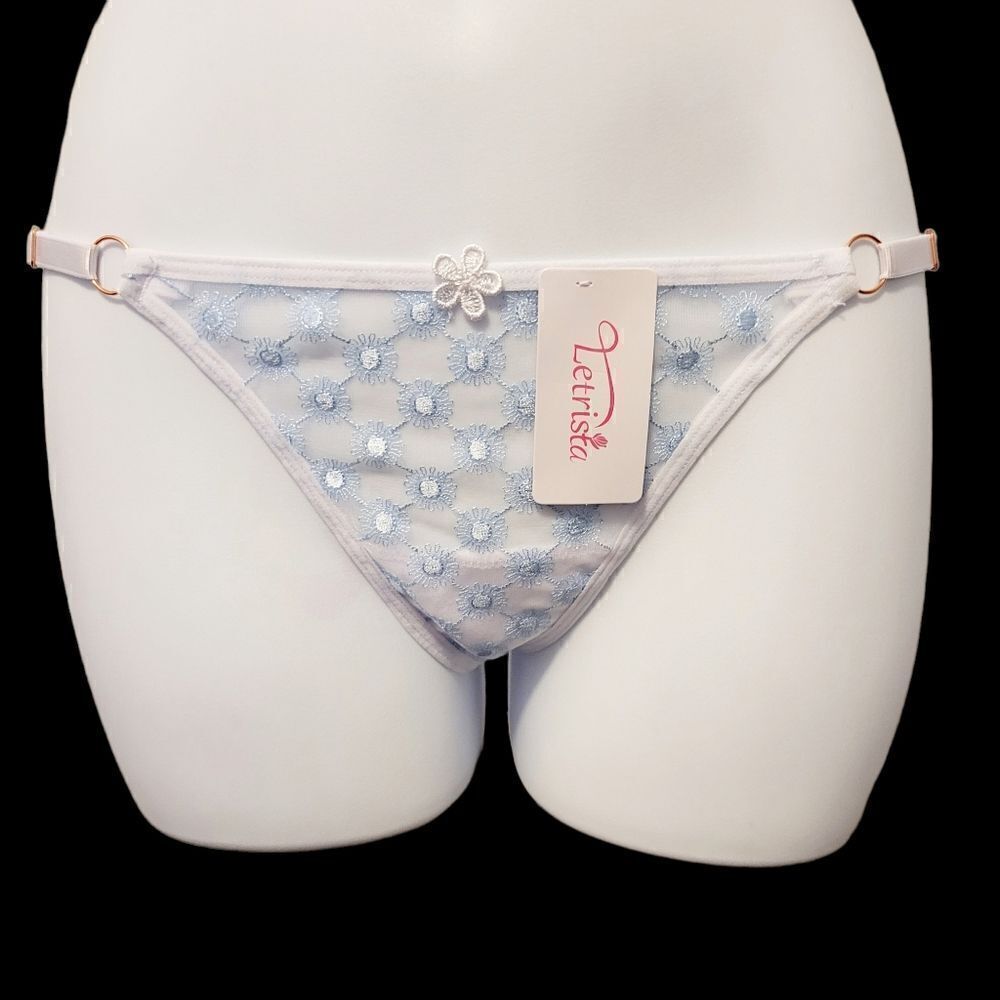 2/$20 Brand New White With Blue Top Fashion Lace T-back Panties One Size